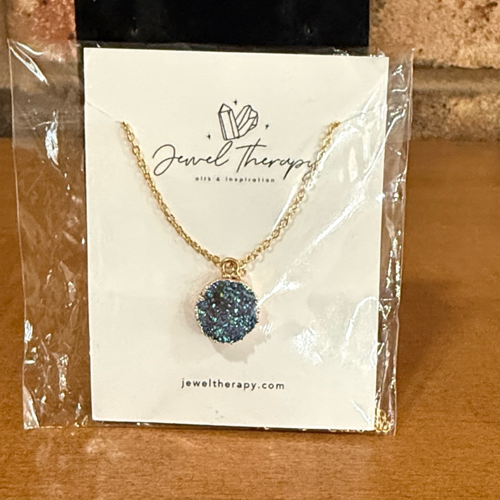 Jewel Therapy Aqua Druzy Quartz Gold Tone Necklace NWT